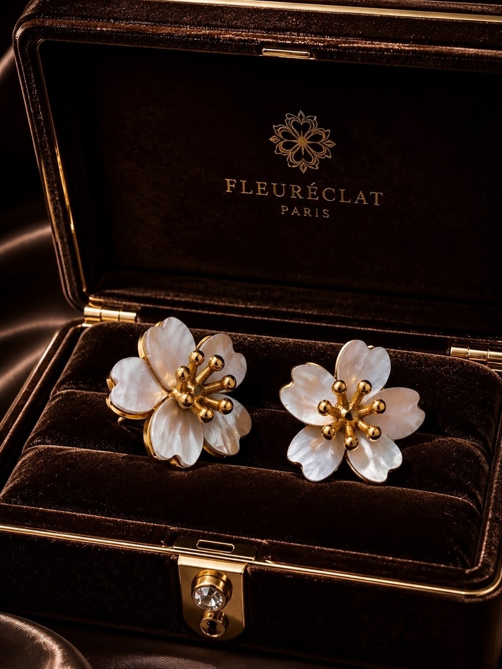 Gold & Pearlescent Flower Clip-On Earrings